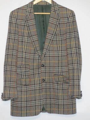 Brown Green Cream Glen Plaid Wool Tweed Blazer