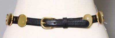 Black Leather Belt with Gold Circular Medallions