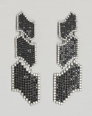 Black Silver Paste Stone Chandelier Earrings