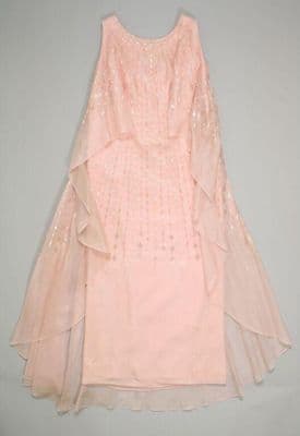 Pink Silk Georgette Beaded Evening Gown