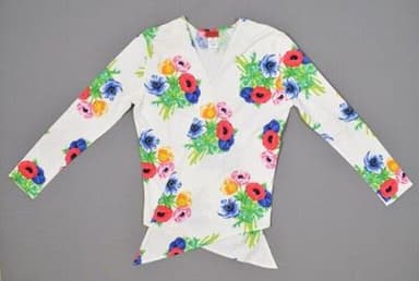 White Cotton Jersey Top with Colorful Anemone Print