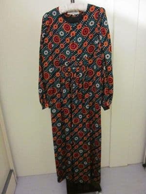 Black Red White Printed Wool Maxi Dress