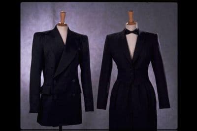 Black Synthetic Gabardine Double-Breasted Suit