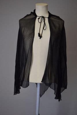 Black Synthetic Chiffon Dramatic Evening Cape