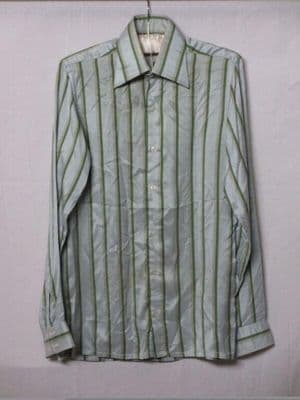 Sage Green Cream Striped Silk Dress Shirt