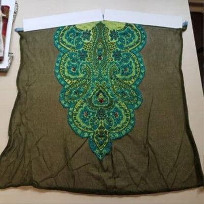 Moss Green Wool Knit Top with Beaded Motif