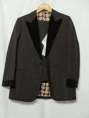 Brown Slubbed Wool Suit with Velvet Collar