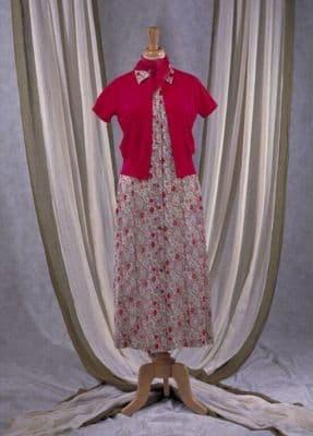 Red Cardigan Floral Silk Dress Ensemble