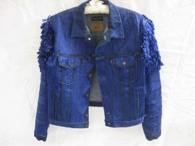 Cropped Royal Blue Denim Jacket with Raffia Fringe