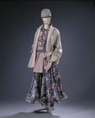 Navy Cotton Wide-Leg Trousers with Floral Print