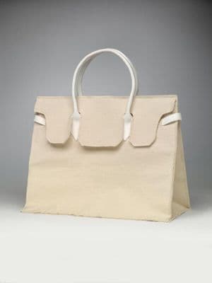 Cream Calico Cotton Structured Tote Bag