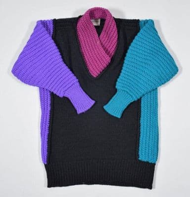 Black Purple Magenta Color-Blocked Wool Jumper