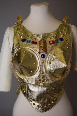 Gold Leather Studded Punk Bustier with Chains