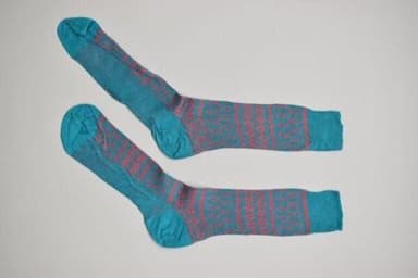 Turquoise Wool Knee-High Socks with Purple Pink Stripes