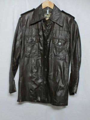 Brown Leather Shirt Jacket with Chest Pockets