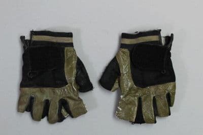 Black Leather Olive Green Fingerless Tactical Gloves