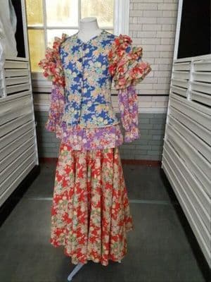 Blue Floral Printed Cotton Three-Piece Ensemble