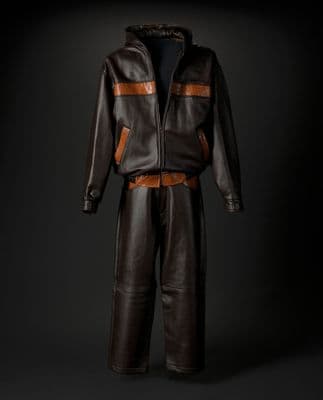 Brown Leather Tracksuit Pants with Fleece Lining