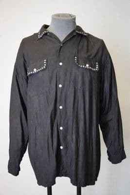 Charcoal Gray Cotton Shirt with White Embroidered Detail