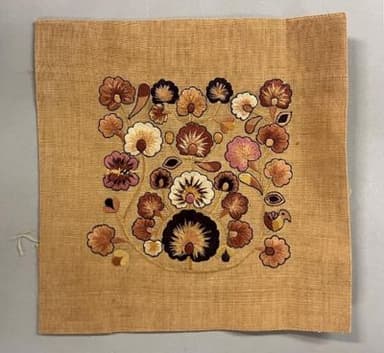Linen Embroidery Sample with Floral Medallion