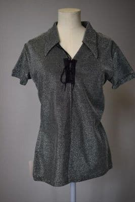 Silver Lamé Lycra Lace-Up T-Shirt