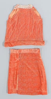 Beaded orange velvet evening top and skirt