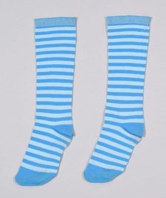 Pale Blue Striped Lycra Calf-Length Socks