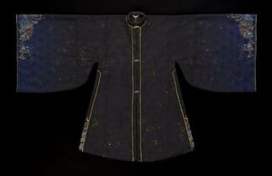 Navy Blue Brocaded Polyester Chinese-Inspired Jacket