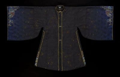 Navy Blue Brocaded Polyester Chinese-Inspired Jacket