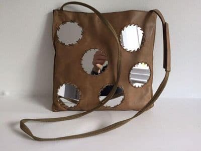 Brown Leather Crossbody Bag with Mirror Cutouts