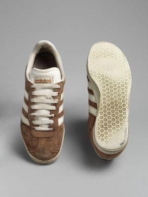 Brown Suede Gazelle Athletic Sneakers with White Stripes