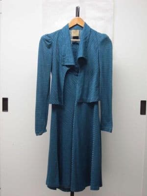 Teal Blue Lurex Jersey Jacket and Skirt Suit