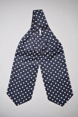 Navy Blue Silk Polka Dot Ascot Tie