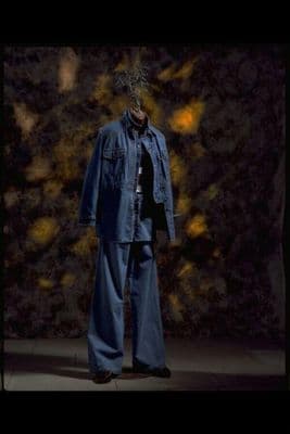 Oversized Blue Denim Suit with Wide-Leg Trousers