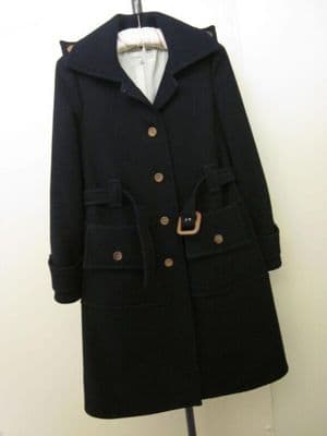 Black Wool Structured Coat with Belt