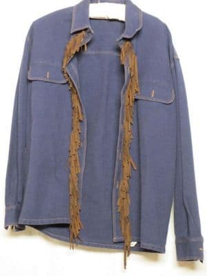 Dusty Blue Cotton Shirt with Tan Suede Fringe