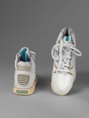 White Leather High-Top Training Sneakers with Teal Accents