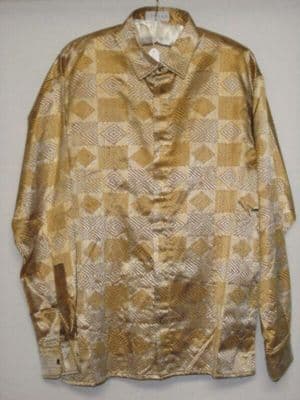 Gold Silk Geometric Pattern Men's Dress Shirt