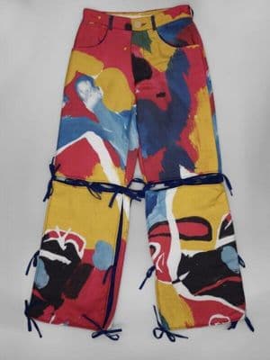 Wide-Leg Abstract Print Silk Trousers