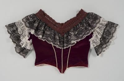 Burgundy Velveteen Evening Bodice with Deep V-Neckline