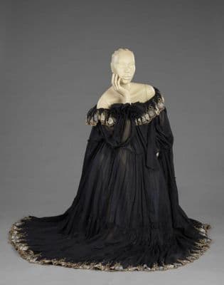 Black Silk Mourning Gown with Gold Metallic Trim