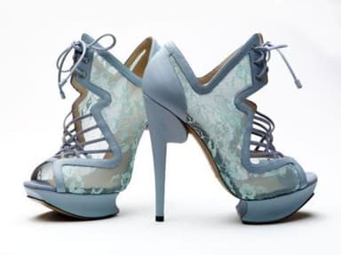 Pale Blue Leather Lace Platform Ankle Sandals