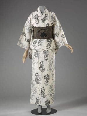 Cream Silk Obi with Black Floral Motifs