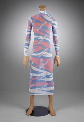 Coral Pink Nylon Jersey Bodycon Midi Dress