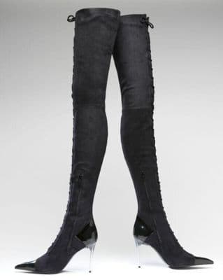 Black Ultrasuede and Vinyl Thigh High Boots