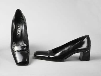Black Leather Square Toe Court Shoes