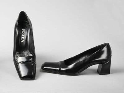 Black Leather Square Toe Court Shoes