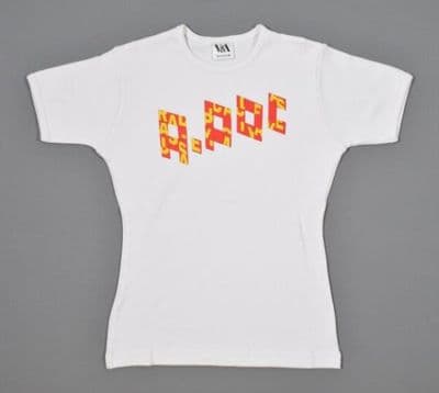 White Cotton T-Shirt with Orange Red Geometric Lettering