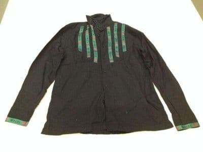 Charcoal Gray Cotton Twill Western Shirt with Green Stripes