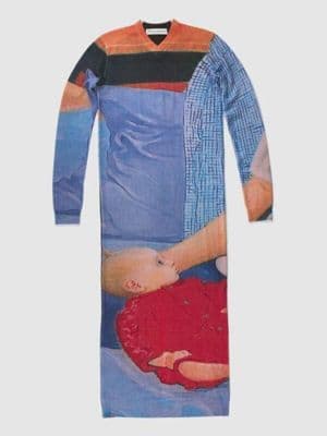 Coral Orange Knit Jumper Dress with Photographic Print